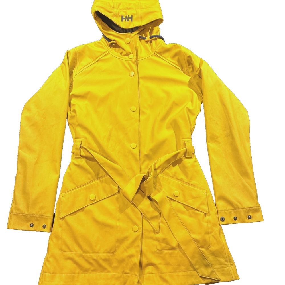 Helly Hansen Kirkwall Hooded Belted Rain Jacket in Yellow XS Waterproof Classic